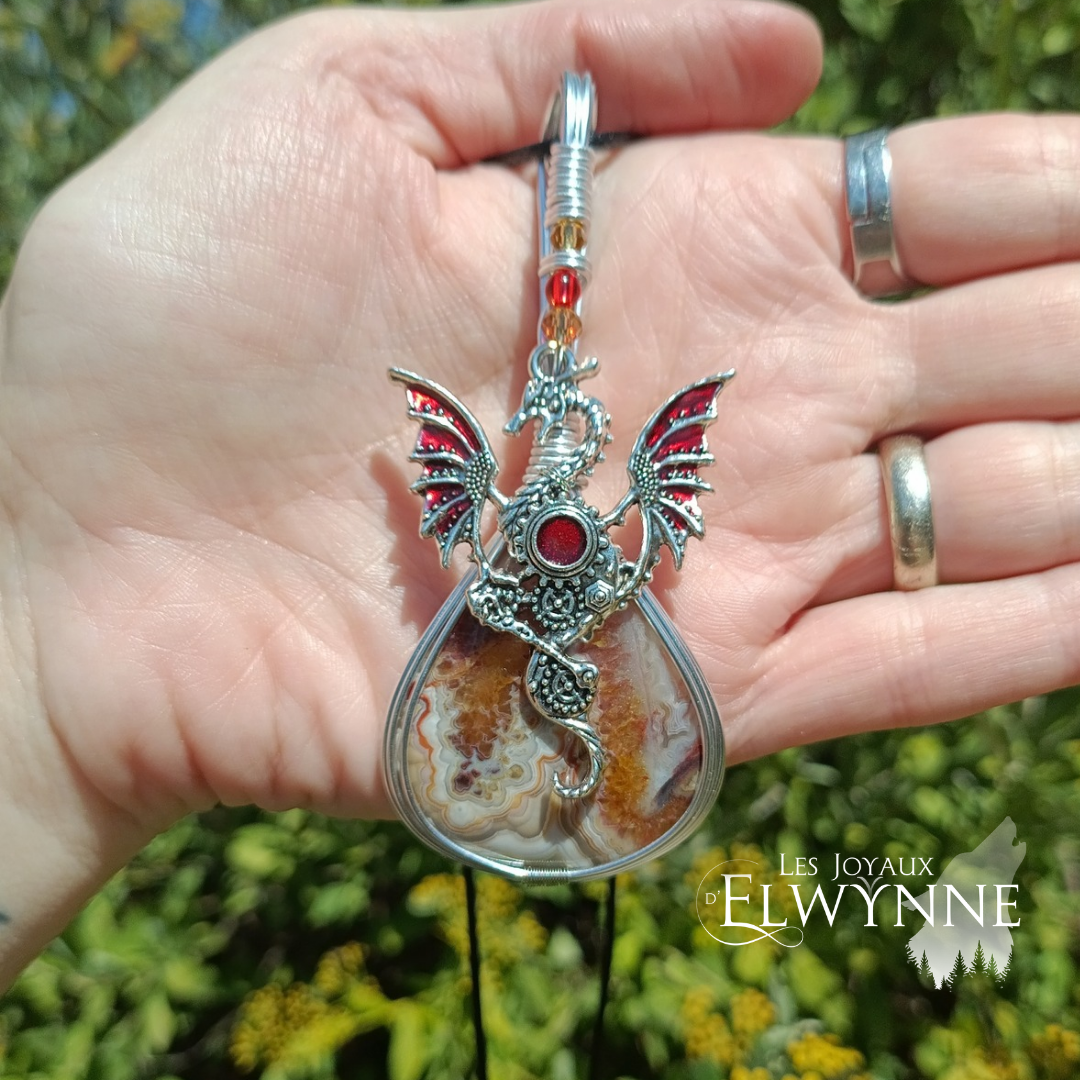 Pendentif Dragon et son agate crazy lace – Image 2