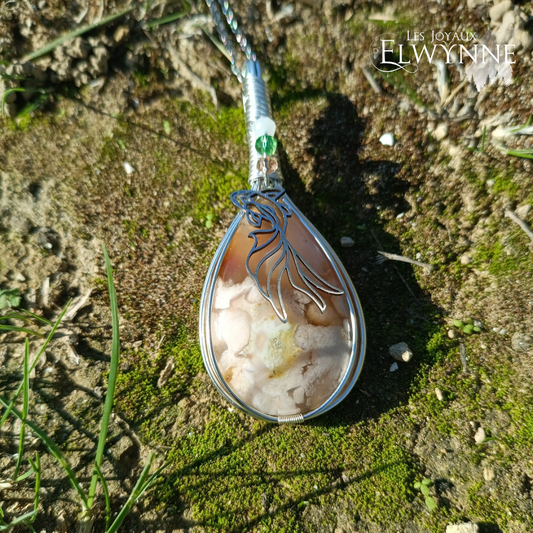 Pendentif Carpe Koï et son agate fleur – Image 5