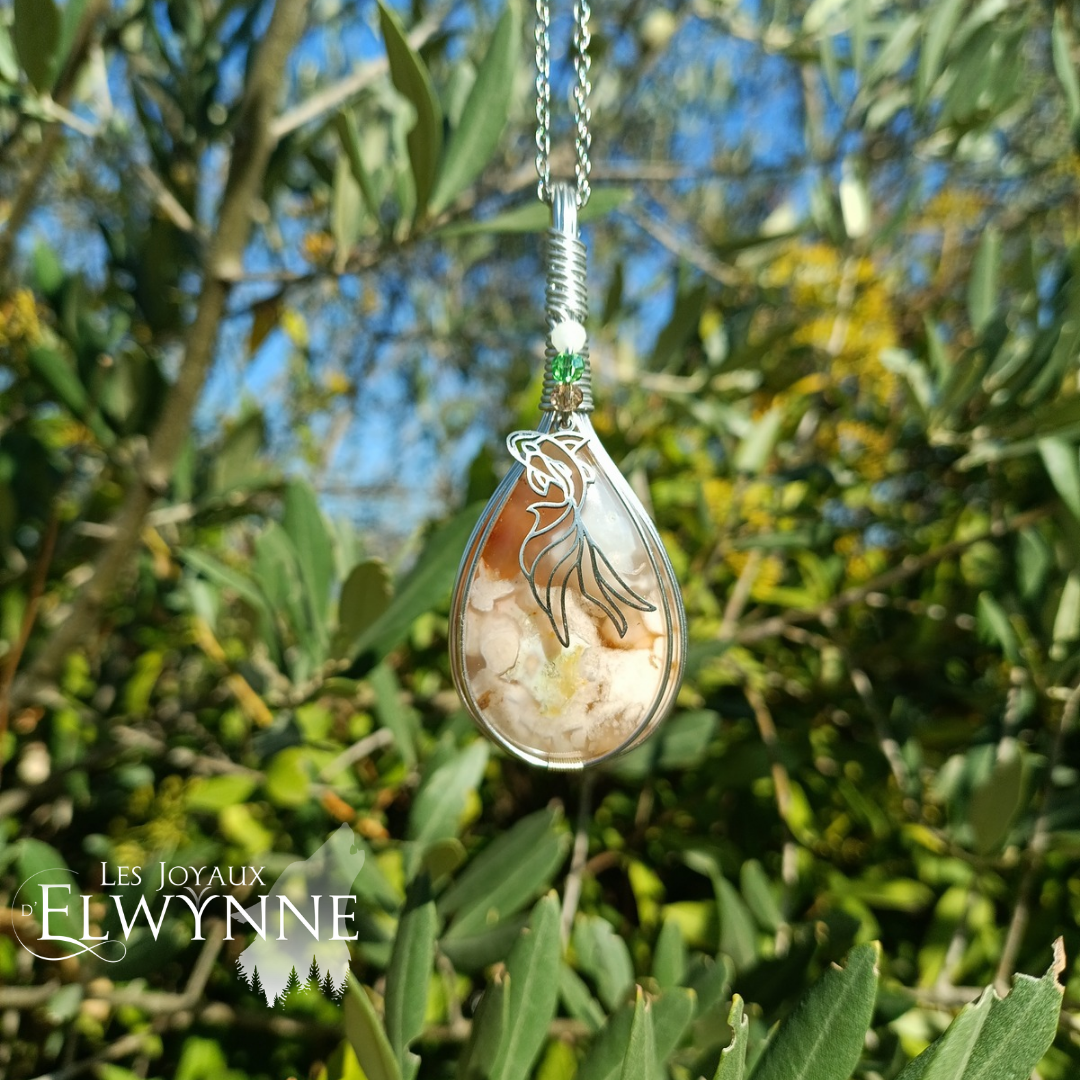 Pendentif Carpe Koï et son agate fleur – Image 6